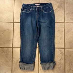 Dear by Amanda Bynes 4 Denim Jeans Cropped Stitched Hems Straight Leg